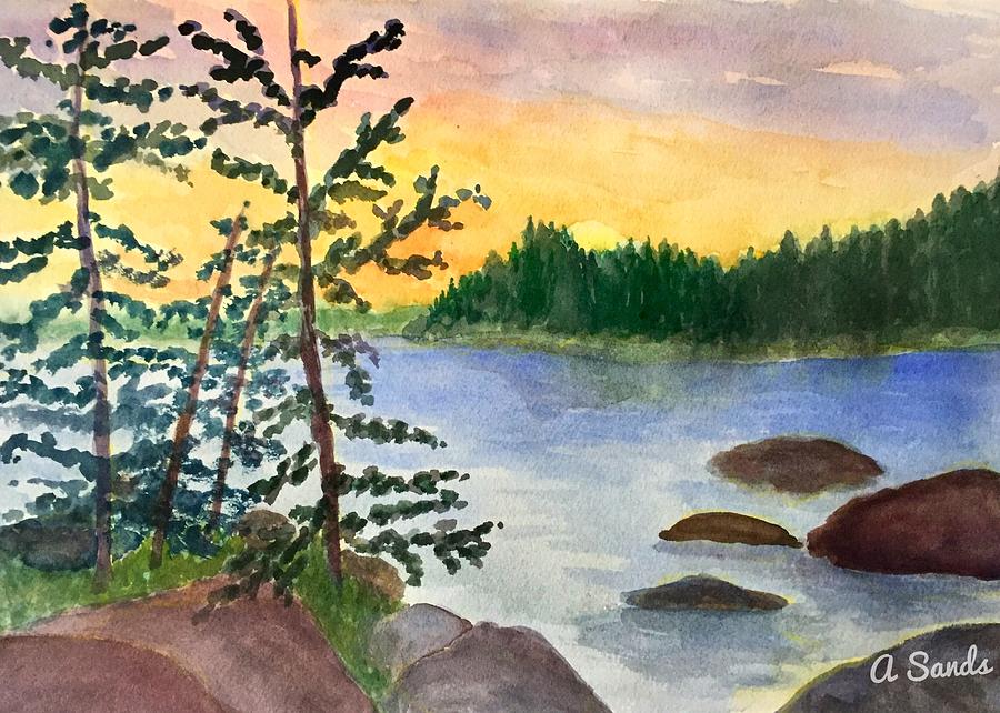 Sunset in Stonington Maine Painting by Anne Sands
