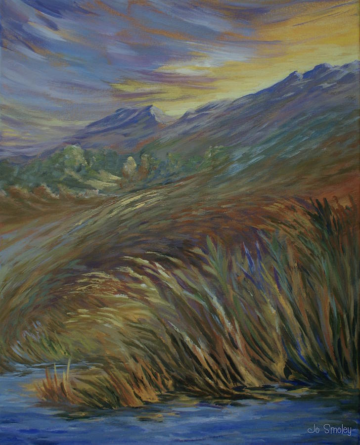 Sunset in the Mountains Painting by Jo Smoley