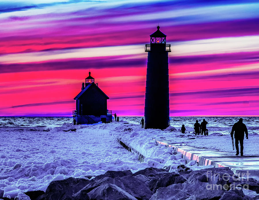 Sunset in Winter at Grand Haven Lighthouse Photograph by Nick Zelinsky Jr