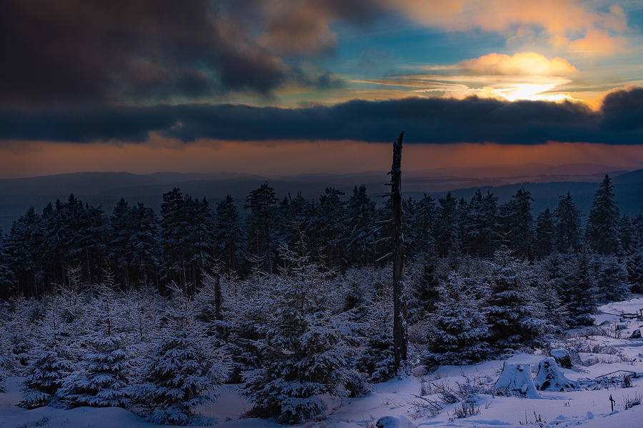 sunset in winter in the Harz area Photograph by Andreas Levi