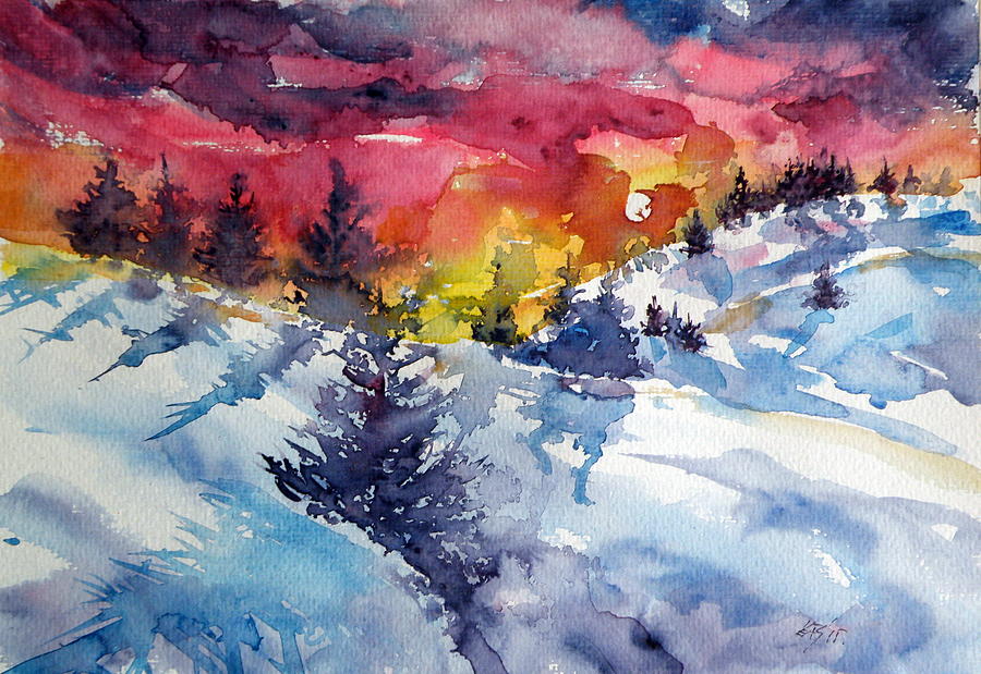 Sunset in winter Painting by Kovacs Anna Brigitta