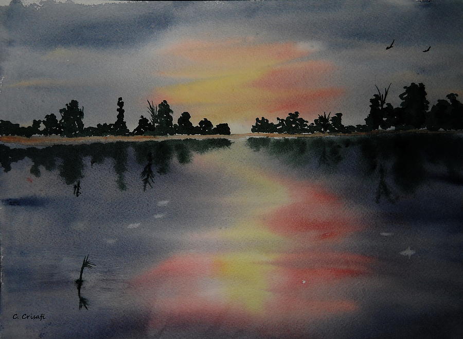 Sunset Painting - Sunset Lake by Carol Crisafi