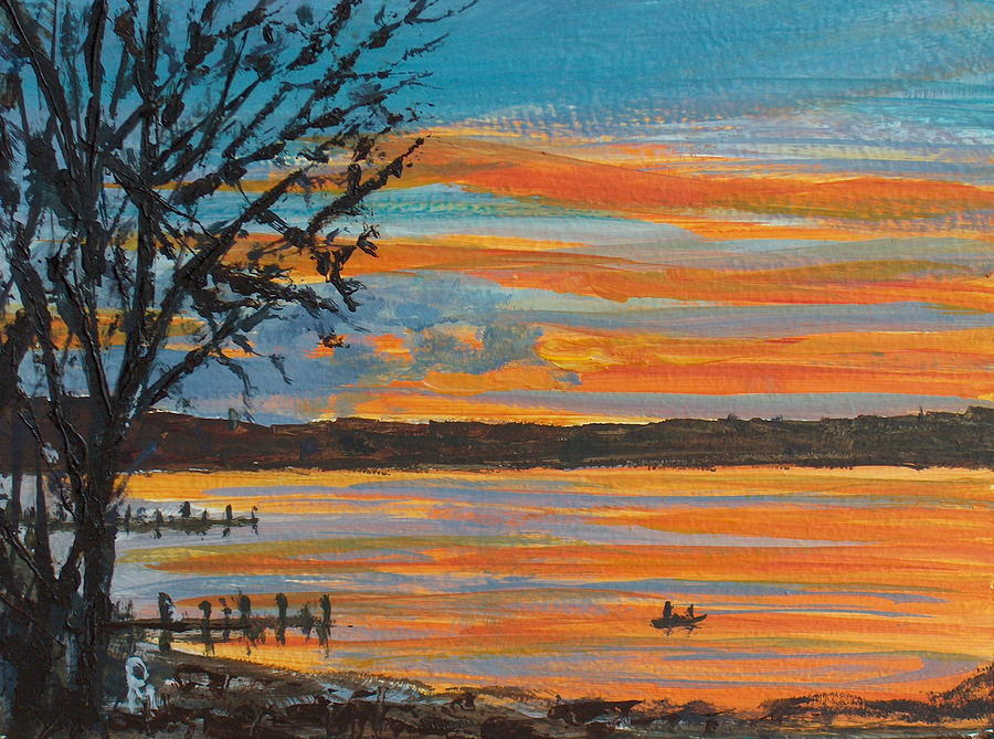 Sunset Lake Painting by Pete Maier