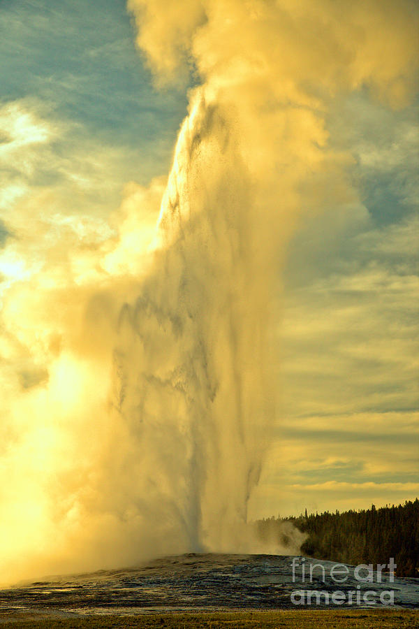 Sunset Light At Old Faithful Photograph by Adam Jewell