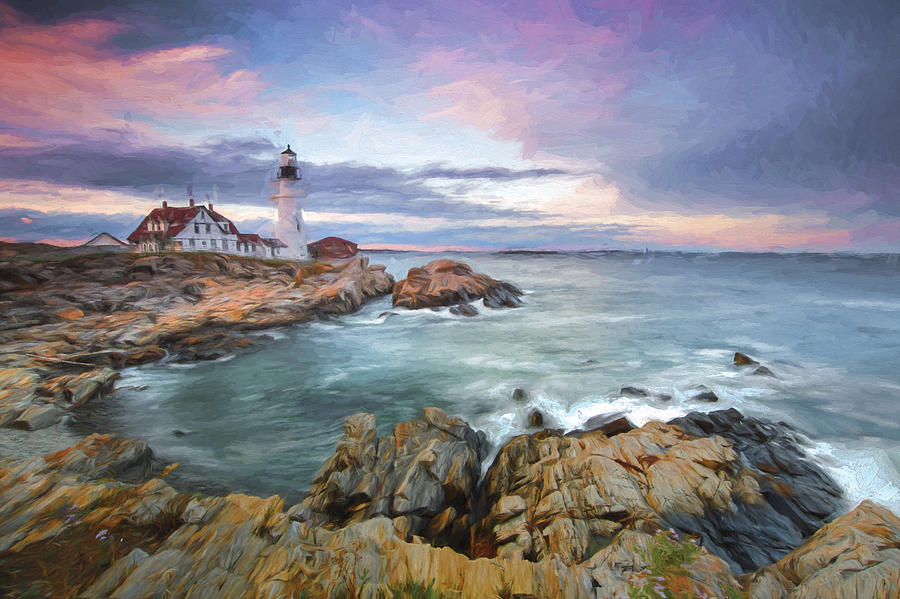 sunset lighthouse III Digital Art by Jon Glaser