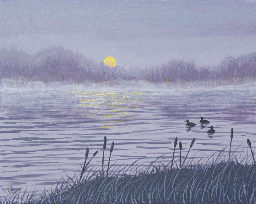 Sunset Painting - Sunset Loons by Christie Nicklay