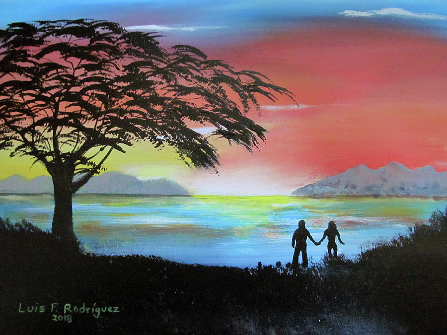Sunset Love Birds Painting by Luis F Rodriguez