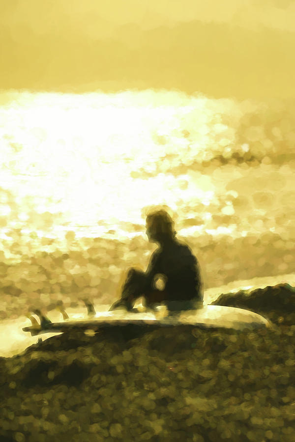 Sunset Meditation Surfing Watercolor Digital Art by Scott Campbell