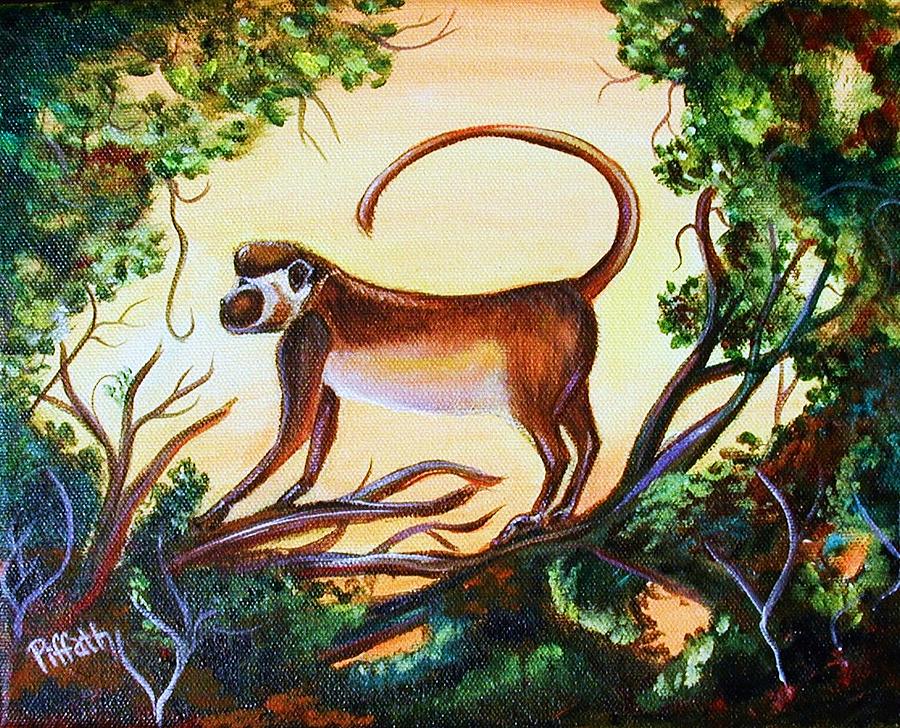 Sunset monkey Painting by Patricia Piffath