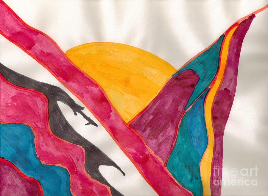 Sunset Mountains Mixed Media by Mary Mikawoz