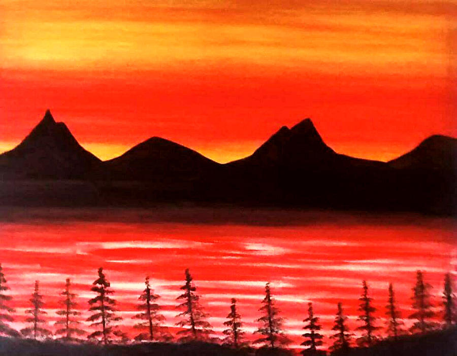 Sunset Mountains Scenery Oil Painting Painting By Rev Janice Kaye