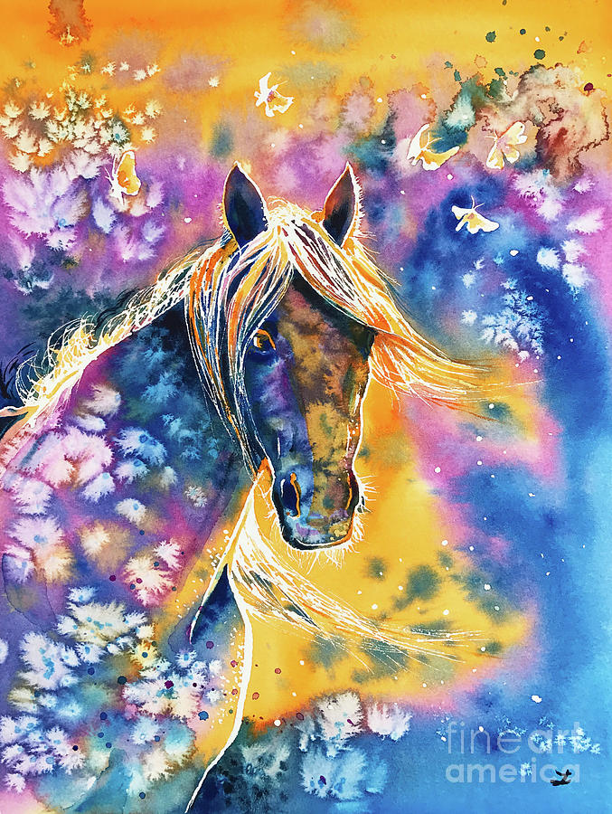 Sunset Mustang Painting by Zaira Dzhaubaeva