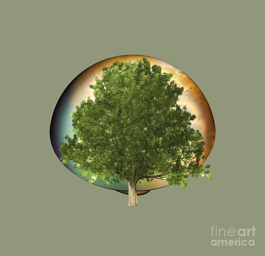 Sunset Oak Tree Cartoon Digital Art by Linda Phelps