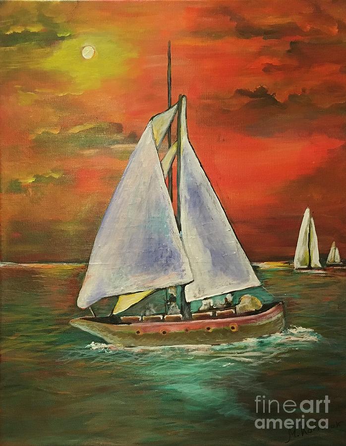 Sunset of the Ocean  Painting by Maria Karlosak