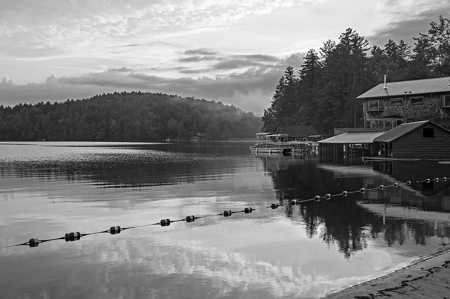 Sunset on Ampersand Bay Saranac Lake NY Black and White Photograph by Toby McGuire