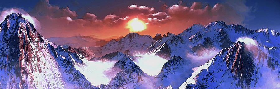 Sunset on ancient mountains Painting by AM FineArtPrints