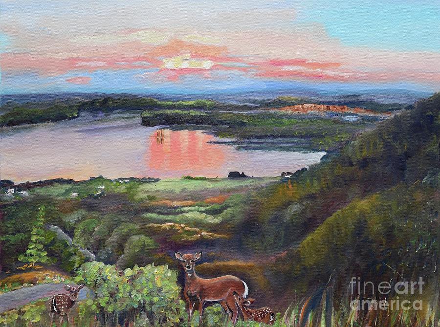 Sunset on at Legacy Bay - Paradise - Deer Painting by Jan Dappen