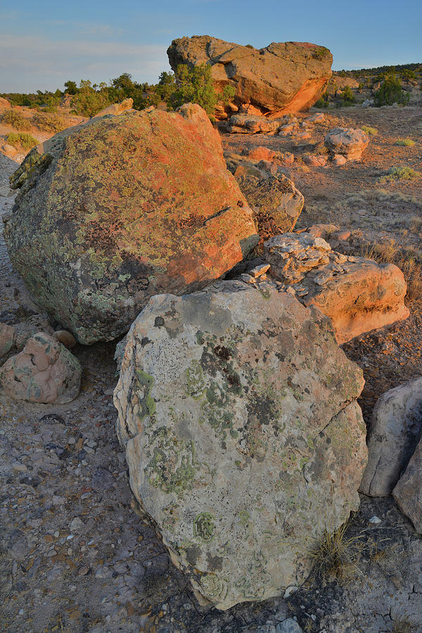 Sunset on Bentonite Site Boulders Photograph by Ray Mathis