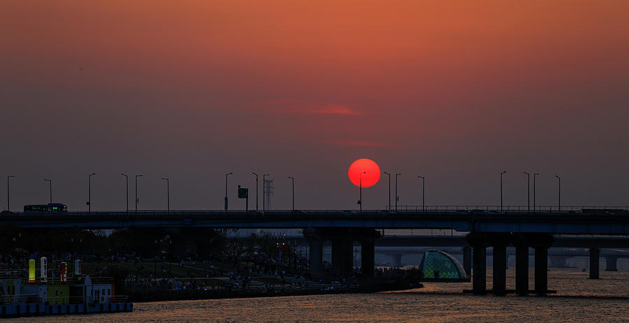 Sunset on bridge Photograph by Hyuntae Kim
