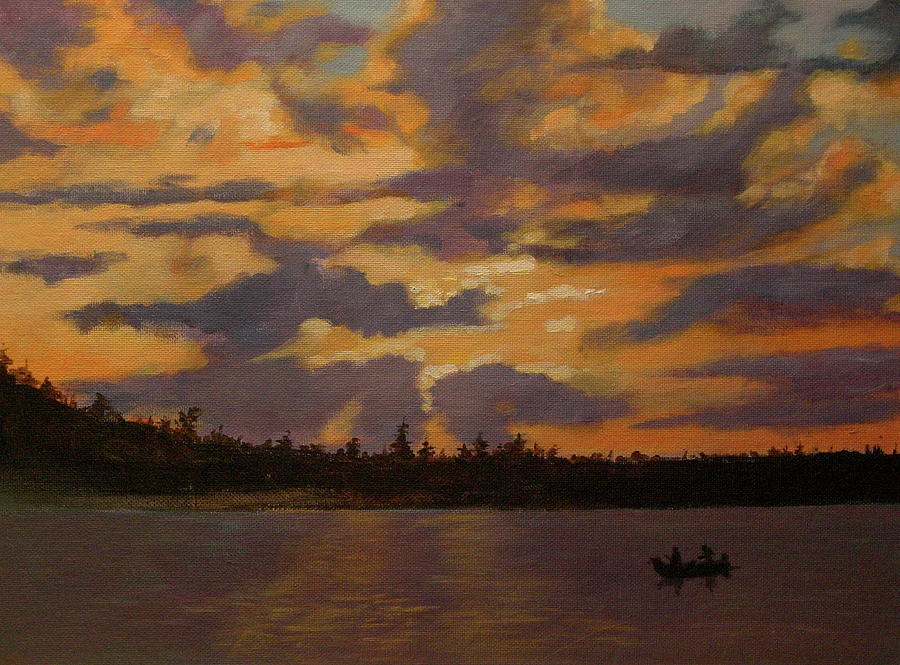 Sunset on Lake Kipawa Quebec Painting by Walt Maes