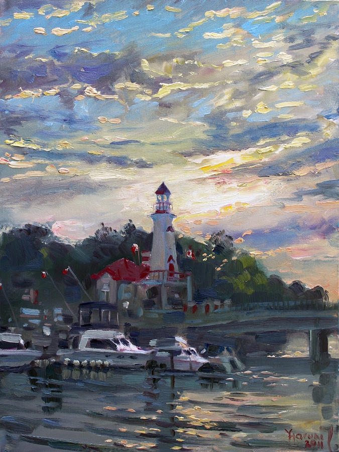 Boat Painting - Sunset on Lake Shore Mississauga by Ylli Haruni
