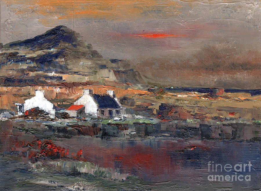 Sunset on Mount Errigal, Dunegal Mixed Media by Val Byrne