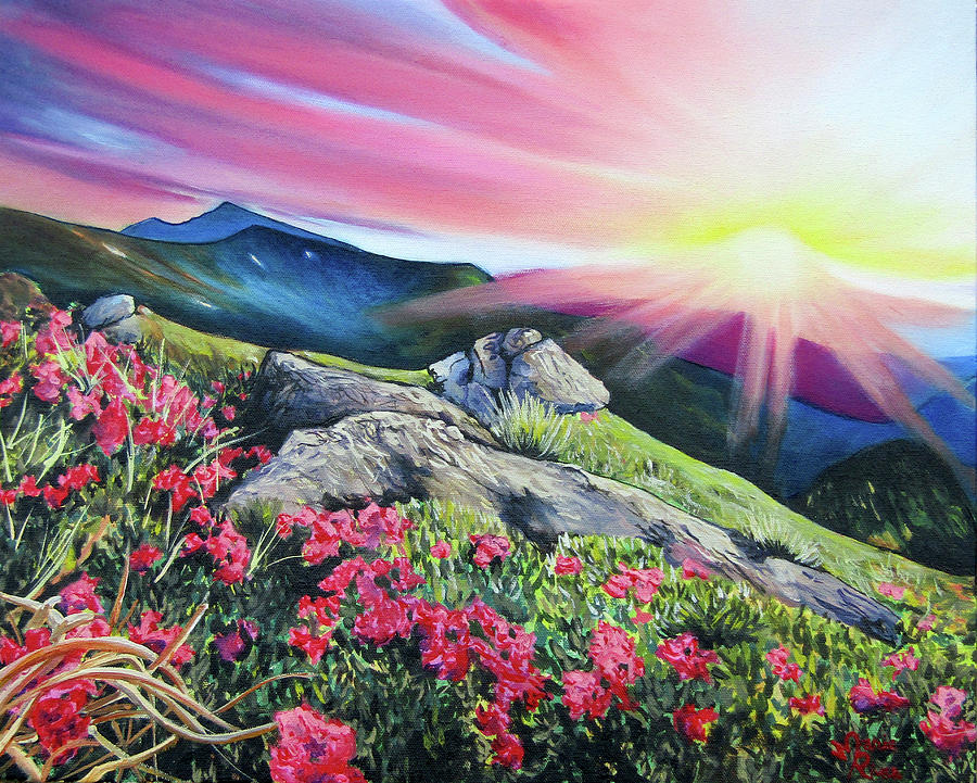 Sunset on Mountain Top Painting by Marie Rivas - Fine Art America