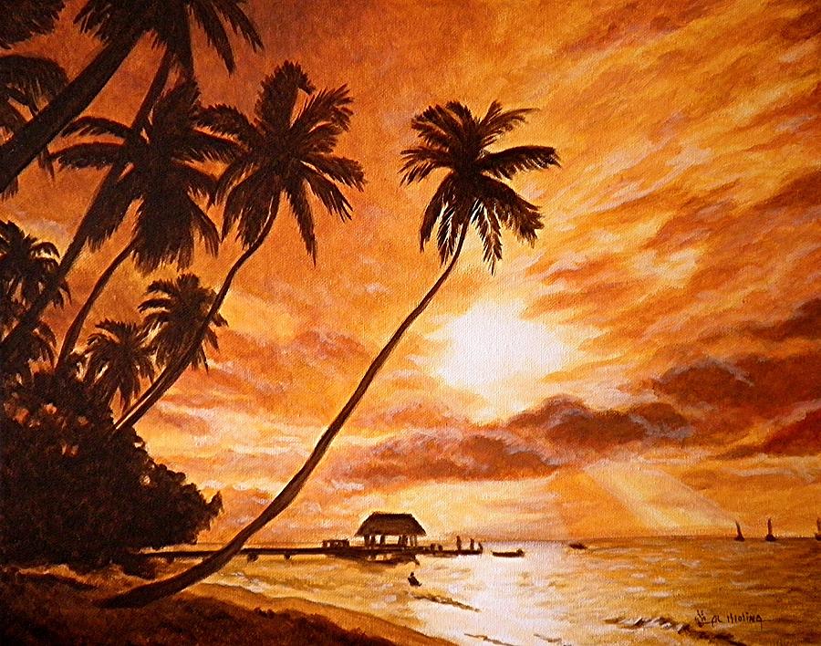 Sunset on Paradise Cove Painting by Al  Molina