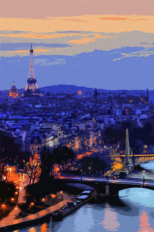 Sunset on Paris Painting by AM FineArtPrints