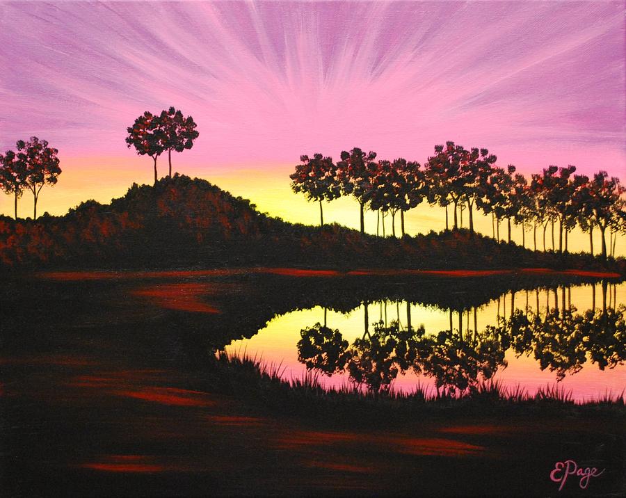 Sunset on Pond Painting by Emily Page