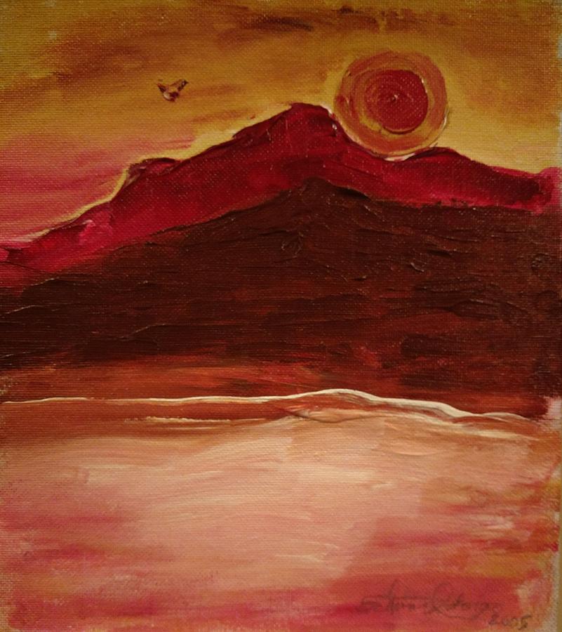 Evening Sunset Painting - Sunset On Red Mountain by Edward Longo Evening Sunset Painting - Sunset On Red Mountain by Edward Longo
