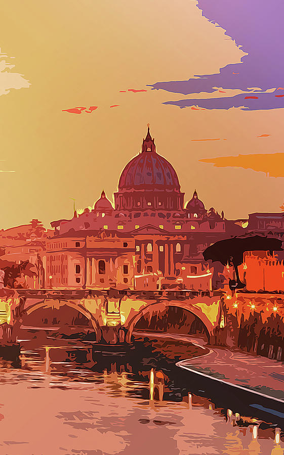 Sunset on Rome the Eternal City Painting by AM FineArtPrints