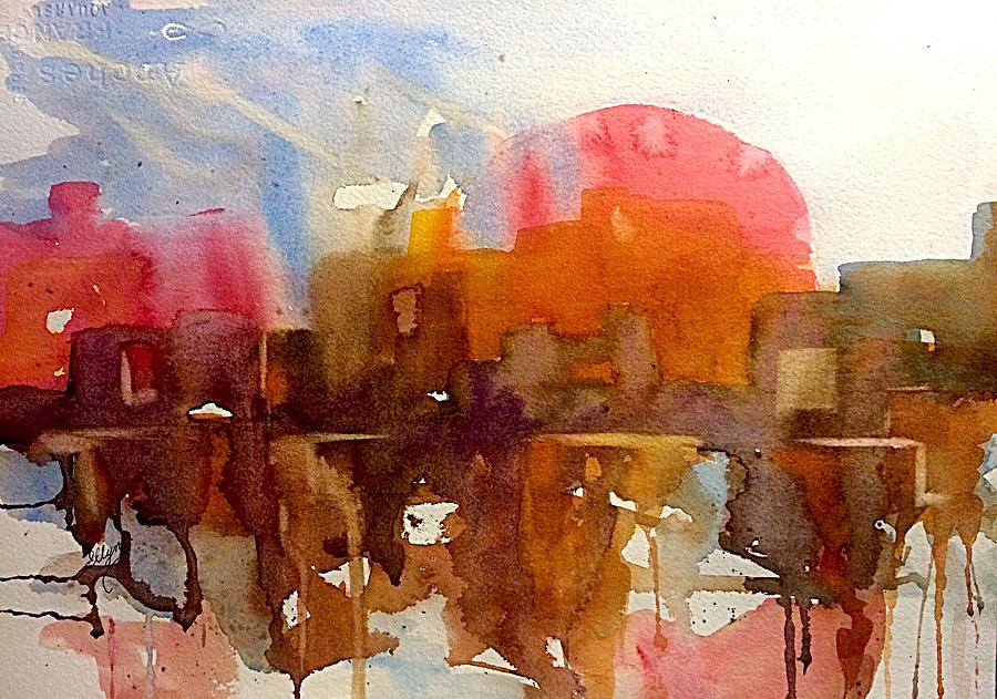 Sunset on Ruins Abstract  Painting by Ellen Levinson