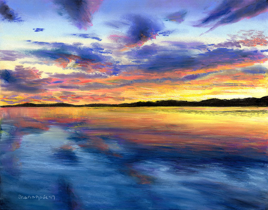 Sunset on Snow Pond Drawing by Shana Rowe Jackson