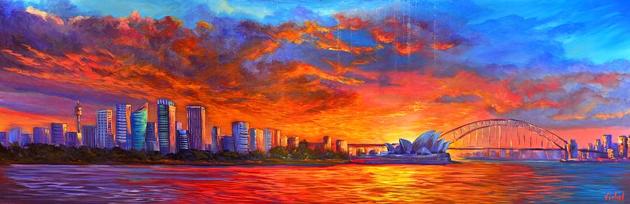 Impressionism Painting - Sunset on Sydney Harbour 2 by Christopher Vidal