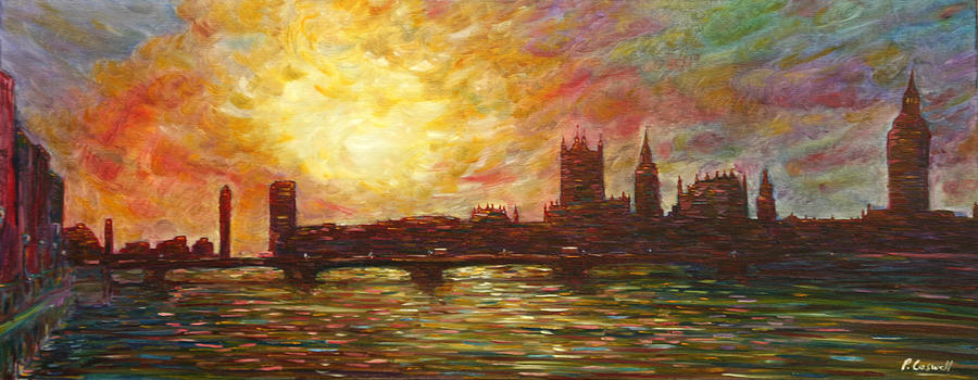 Sunset on Thames Painting by Pete Caswell