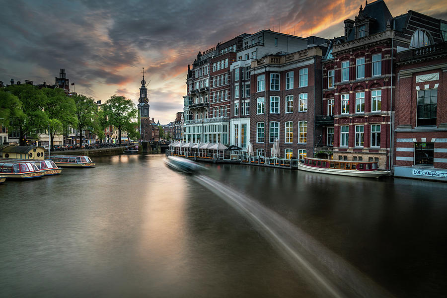 Sunset on the Amstel River in Amsterdam Photograph by James Udall