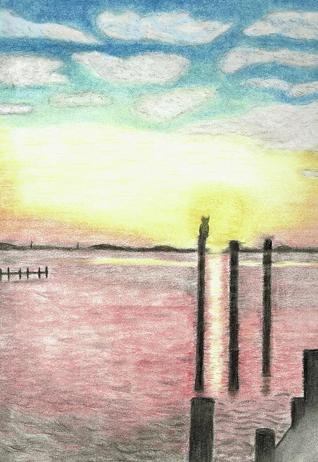 Sunset on the Bay Drawing by Sarah Warman