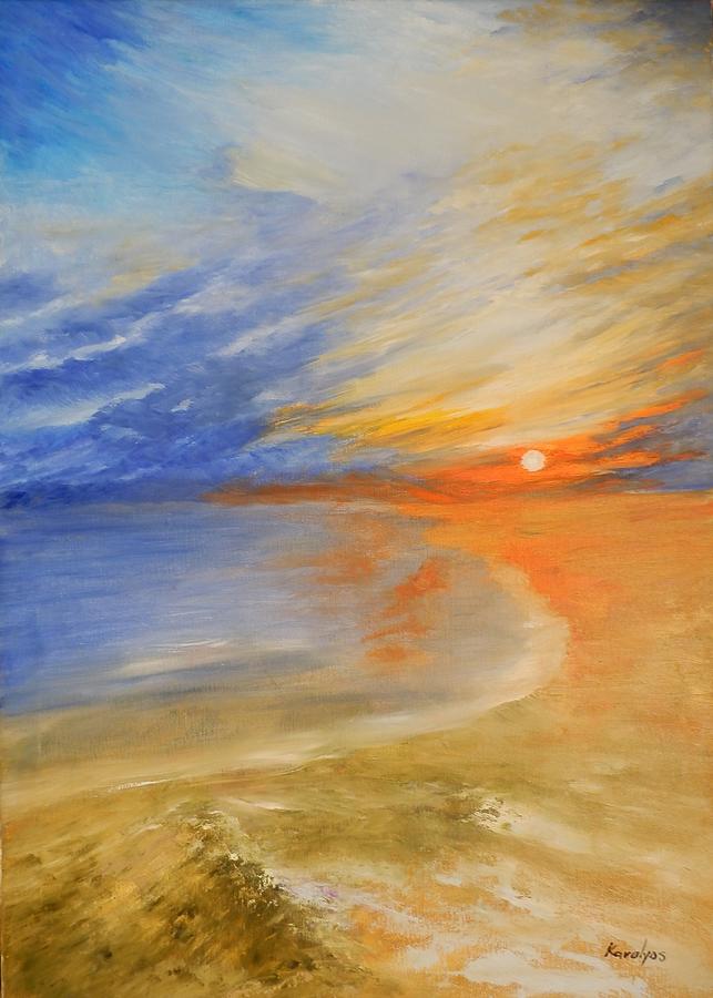 Sunset on the beach Painting by Maria Karalyos - Fine Art America