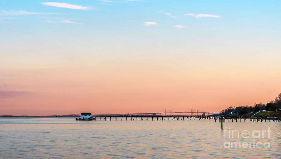 Sunset on the Chesapeake Bay with Bay Bridge Photograph by Patrick Wolf