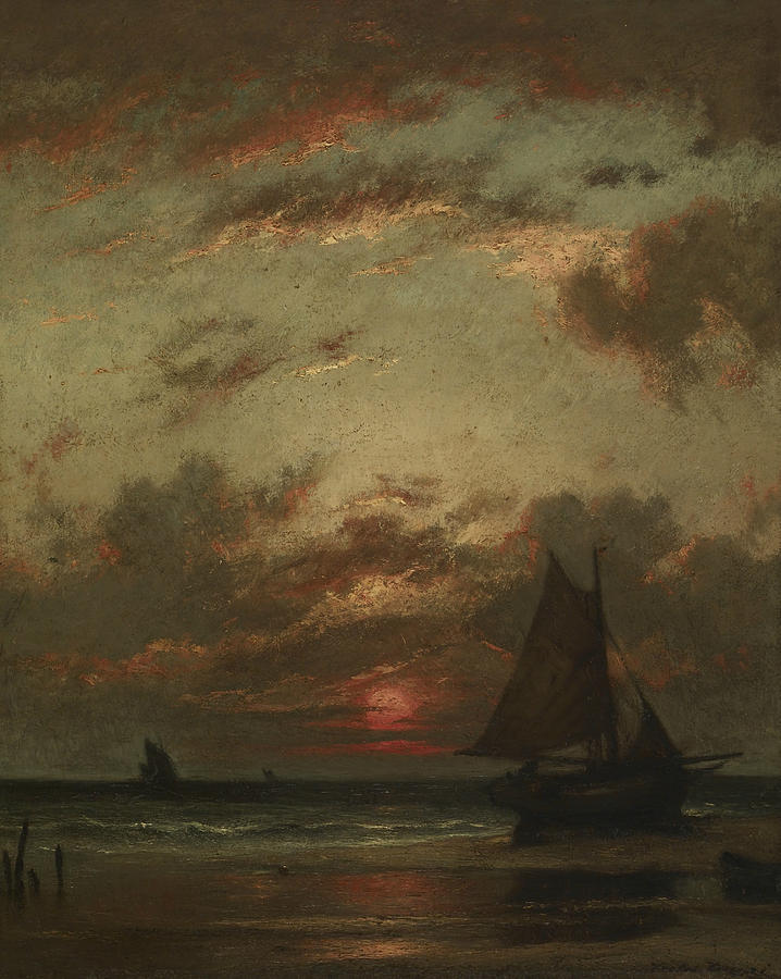 Sunset on the Coast Painting by Jules Dupre