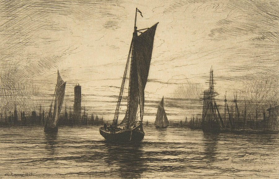 Sunset on the East River Relief by Henry Farrer