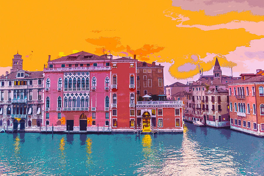 Sunset on the Grand Canal Venice Digital Art by Anthony Murphy