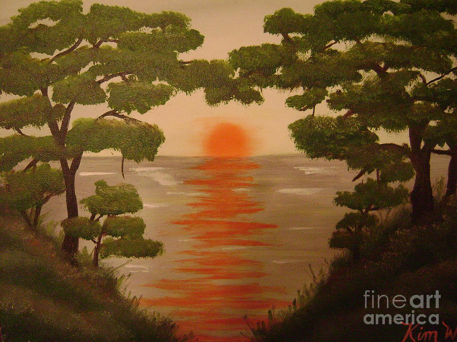 Tree Painting - Sunset on the Lake by Kim Walker