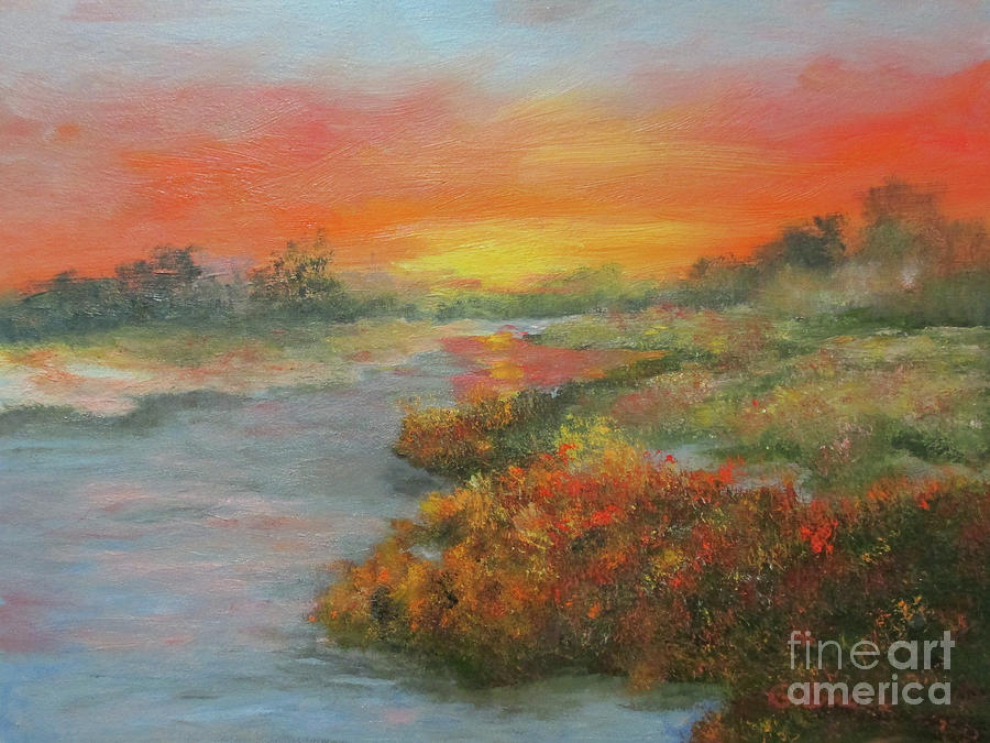 Sunset on the Marsh Painting by Roseann Gilmore