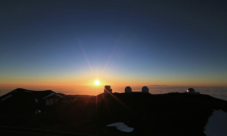 Sunset on the Mauna Kea Observatories Photograph by M C Hood