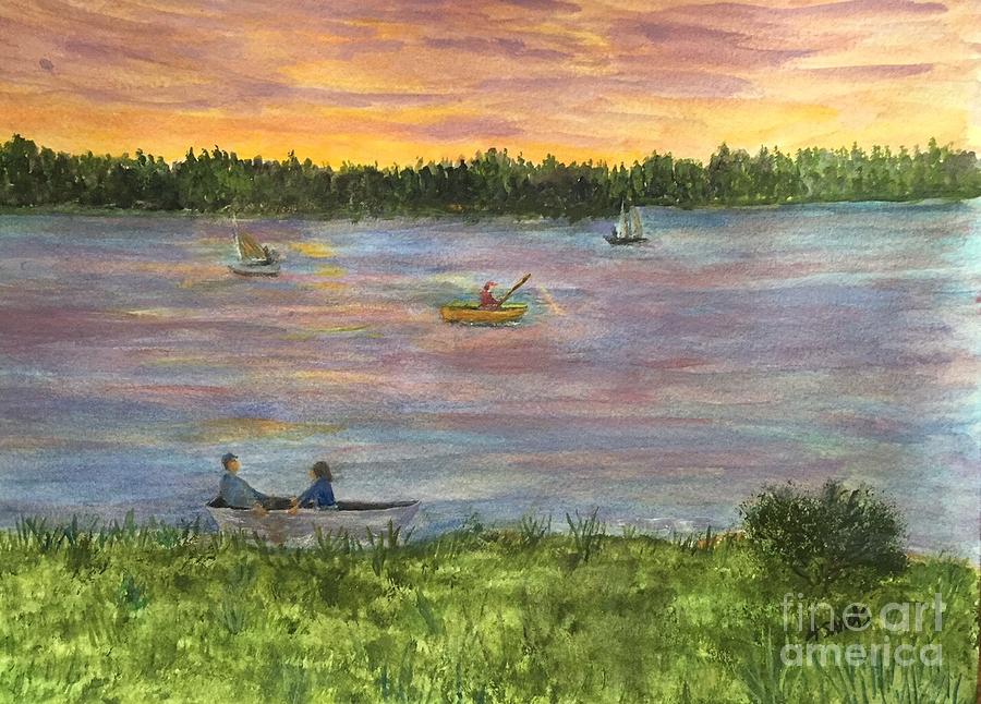 Sunset on the Merrimac River Painting by Anne Sands
