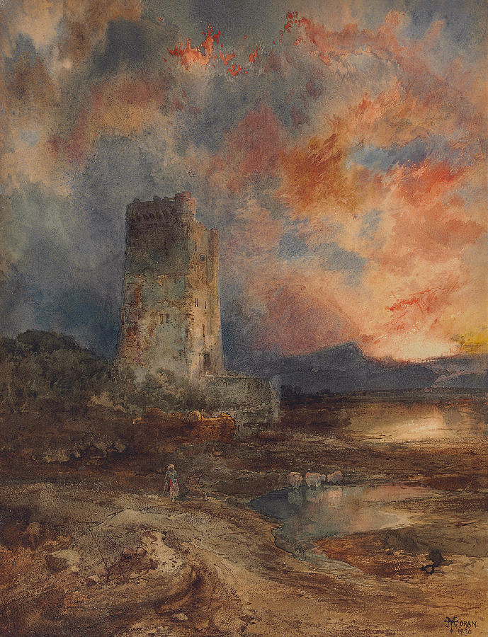Thomas Moran Painting - Sunset on the Moor by Thomas Moran
