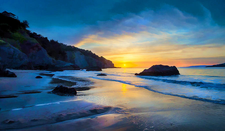 Sunset on the Pacific at China Beach near San Francisco Painting by ...