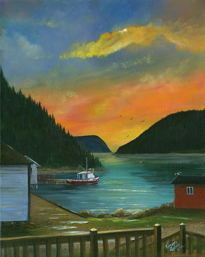 Sunset Painting - Sunset on The Point - Great Harbour Deep, Newfoundland by Kimberly Ropson